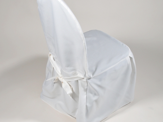 KOMBIPREIS: Polsterstuhl blau inklusive Stuhlhusse zum Binden weiß