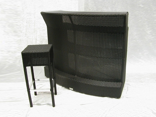 PE-Rattan Bartheke inkl. Glasplatte & 2 PE-Rattan Barhocker